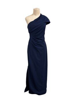 DB Studio One-Shoulder Navy Blue Ruched Formal Evening Gown Size 8, Fundraiser S